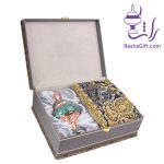 ست شکلات خوری مس و فیروزه 20 و ترمه افشاری با جعبه ترمه