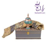 ست شکلات خوری مس و فیروزه 20 و ترمه افشاری با جعبه ترمه