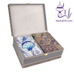ست قندان میناکاری و ترمه هزار نقش با جعبه ترمه