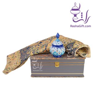 ست قندان میناکاری و ترمه افشاری با جعبه ترمه