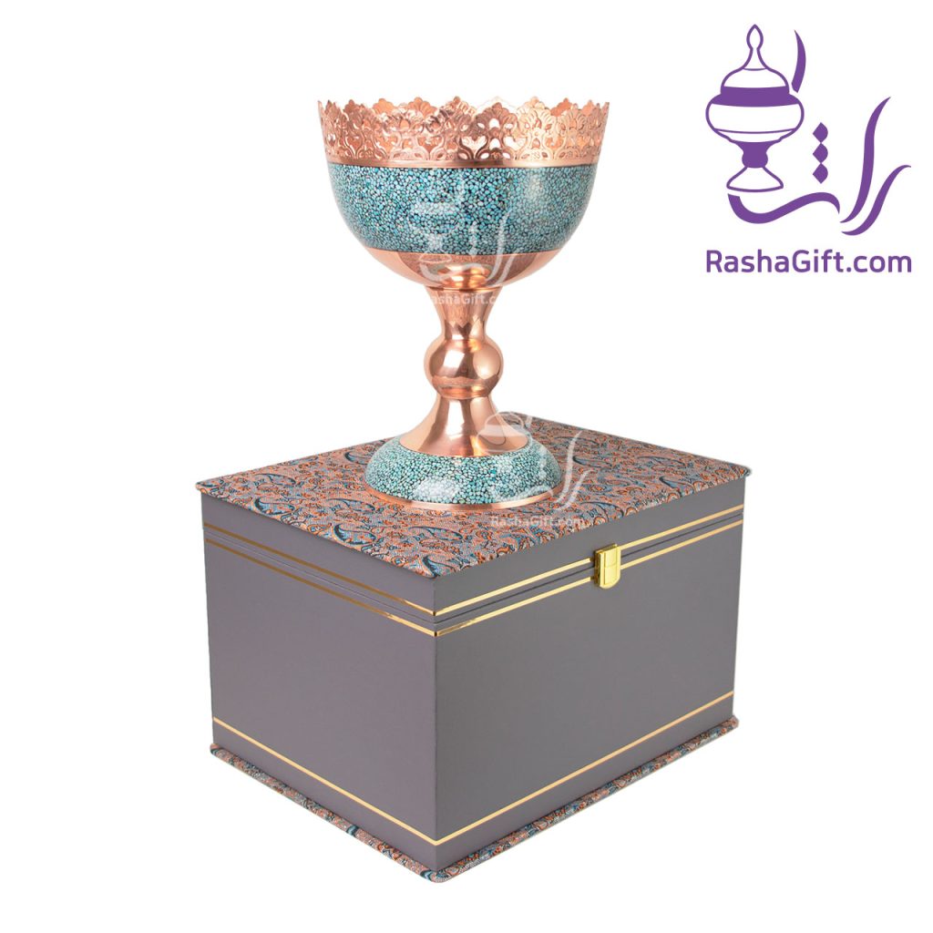 آجیل خوری مس و فیروزه اعلا با جعبه ترمه