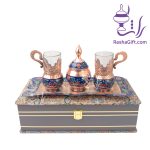 سرویس چای خوری دونفره مس و پرداز با جعبه ترمه