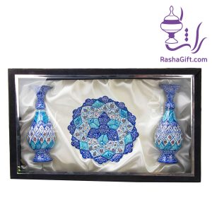 ست جفت گلدان و بشقاب میناکاری با جعبه جیر