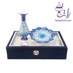 ست گلدان و بشقاب میناکاری با جعبه جیر