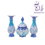 ست جفت گلدان و قندان میناکاری با جعبه جیر