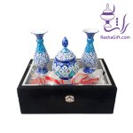 ست جفت گلدان و قندان میناکاری با جعبه جیر