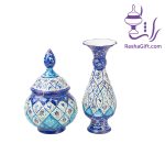ست گلدان و قندان میناکاری با جعبه جیر