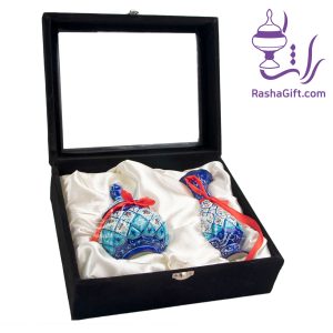 ست گلدان و قندان میناکاری با جعبه جیر
