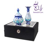 ست گلدان و قندان میناکاری با جعبه جیر