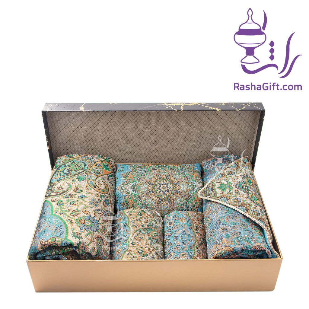 ست ترمه 5 تیکه ابریشم اعلا در جعبه هاردباکس طرح سنگ