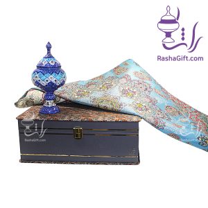 ست شکلات خوری میناکاری و ترمه ابریشم 7 رنگ با جعبه ترمه