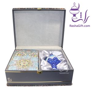 ست شکلات خوری میناکاری و ترمه ابریشم 7 رنگ با جعبه ترمه