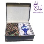 ست شکلات خوری میناکاری و ترمه هزار نقش با جعبه ترمه