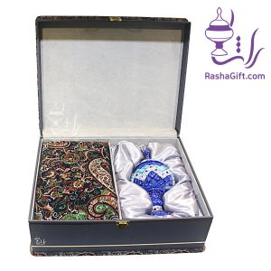 ست شکلات خوری میناکاری و ترمه هزار نقش با جعبه ترمه