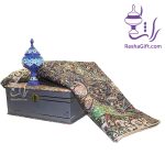 ست شکلات خوری میناکاری و ترمه هزار نقش با جعبه ترمه