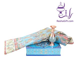 ست گلدان 16 مس و فیروزه و ترمه با جعبه هاردباکس