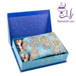 ست گلدان 16 مس و فیروزه و ترمه با جعبه هاردباکس