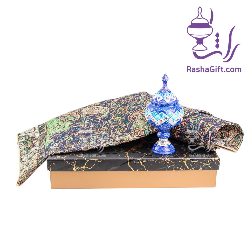 ست شکلات خوری 20 میناکاری و ترمه با جعبه هاردباکس