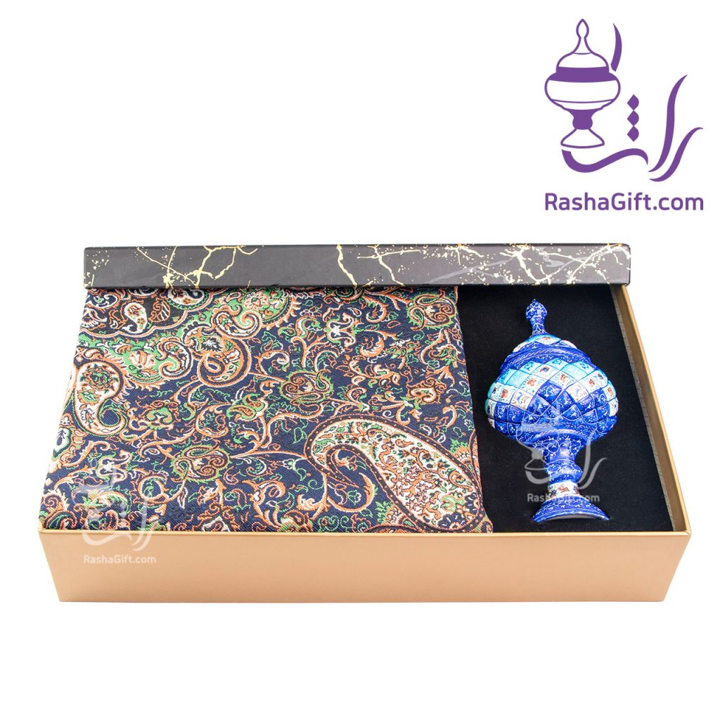 ست شکلات خوری 20 میناکاری و ترمه با جعبه هاردباکس