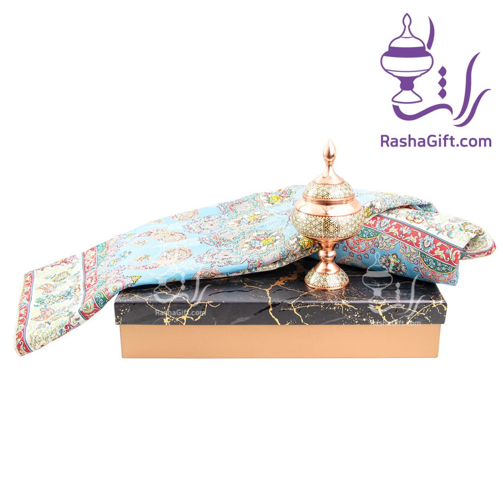 ست شکلات خوری 20 مس و خاتم و ترمه با جعبه هاردباکس