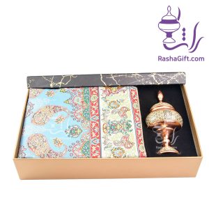 ست شکلات خوری 20 مس و خاتم و ترمه با جعبه هاردباکس