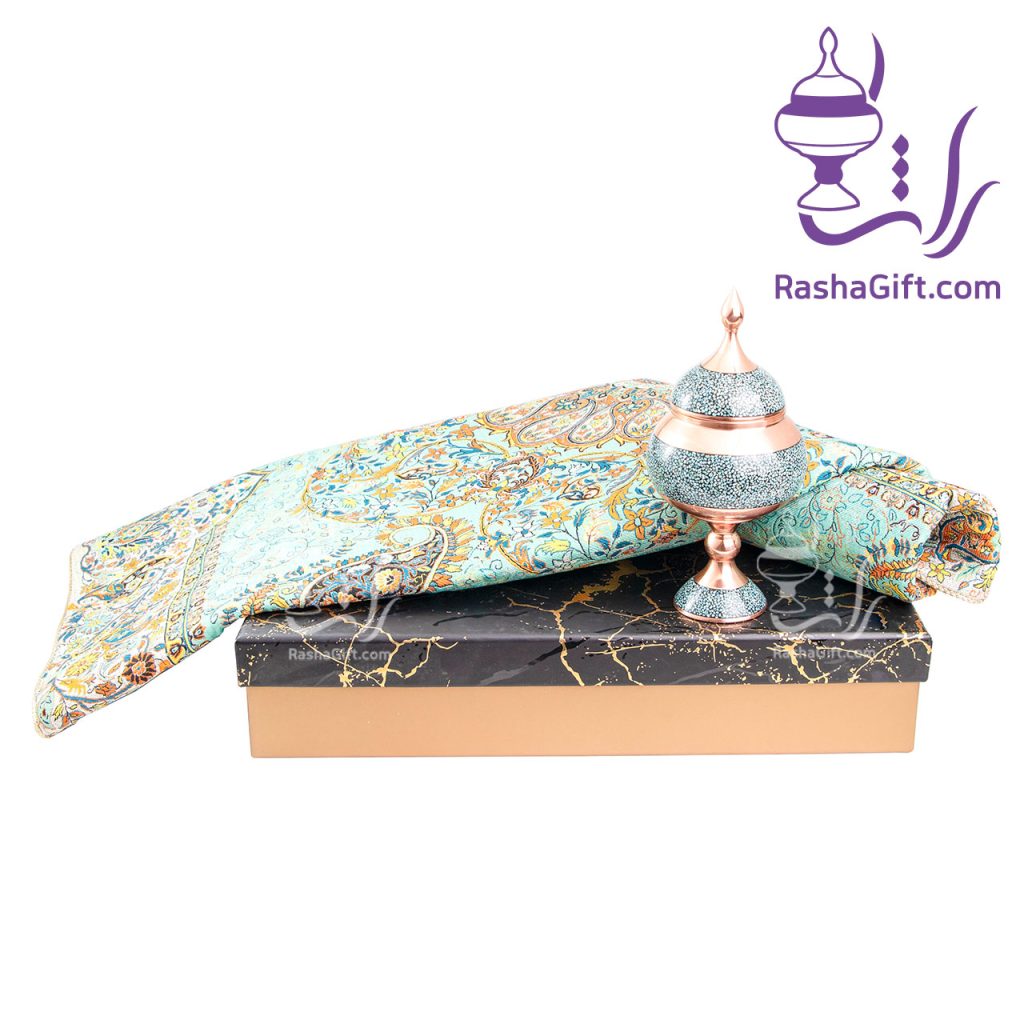 ست شکلات خوری 20 مس و فیروزه و ترمه با جعبه هاردباکس