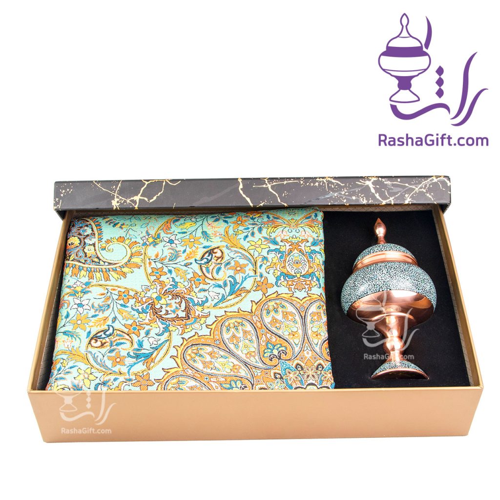 ست شکلات خوری 20 مس و فیروزه و ترمه با جعبه هاردباکس