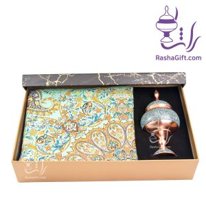 ست شکلات خوری 20 مس و فیروزه و ترمه با جعبه هاردباکس