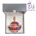قندان سلجوقی بزرگ مس و پرداز در جعبه چوب و چرم