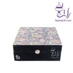 ست گلدان سلجوقی مس و پرداز و گز با جعبه چوب و چرم
