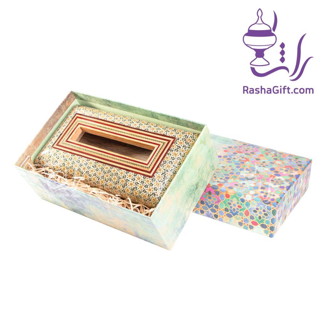جا دستمال کاغذی چوب و خاتم با جعبه هاردباکس