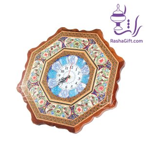 ساعت هشت گوش خاتم تذهیب با صفحه مینا قطر 25