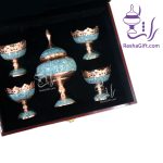 ست آجیل خوری 11 مس و فیروزه در جعبه تمام چوب