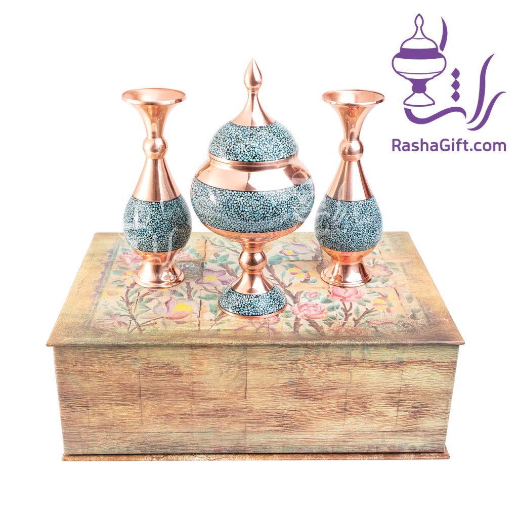 ست آذین مس و فیروزه کوبی با جعبه هاردباکس