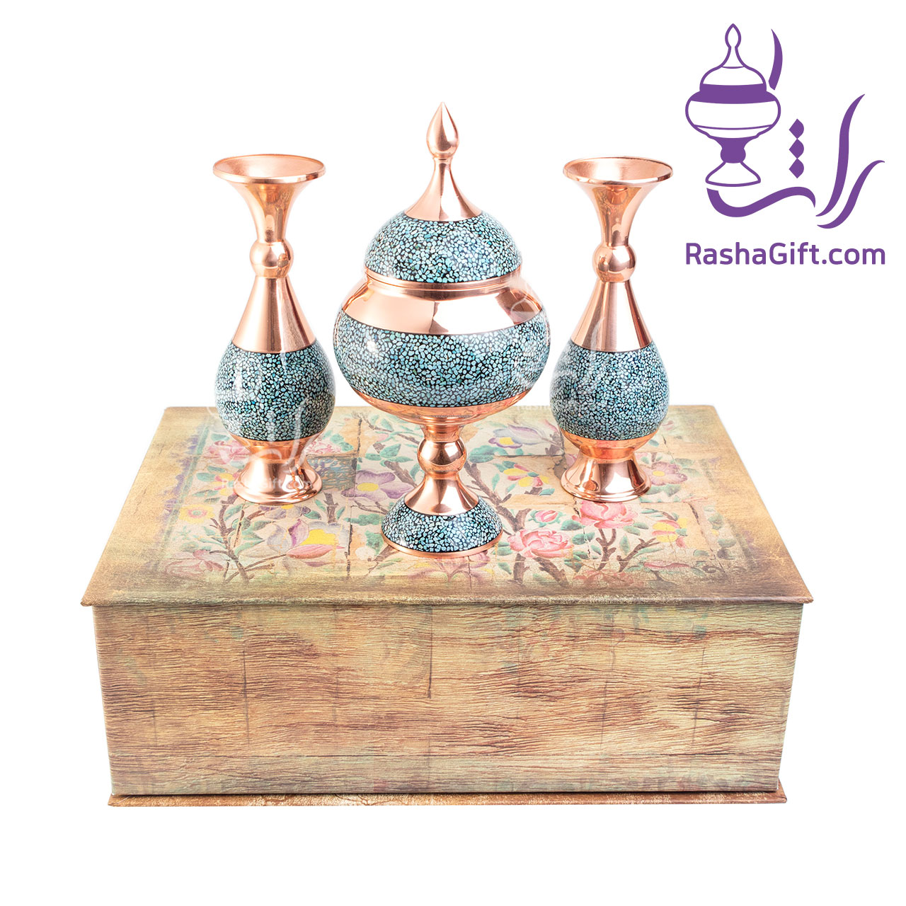 R388 ست آذین مس و فیروزه کوبی با جعبه هاردباکس