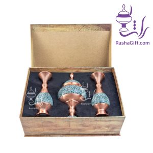 ست آذین مس و فیروزه کوبی با جعبه هاردباکس