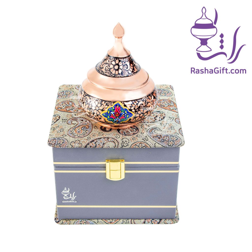 قندان حکاکی الماس تراش با جعیه ترمه